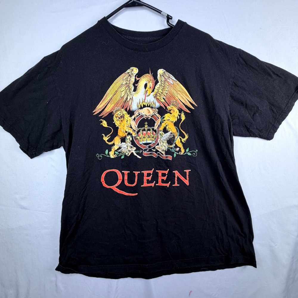Queen Band Tee Black Short Sleeve Crest Graphic T-Shirt Mens XL Rock Music